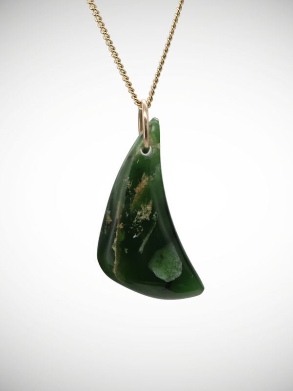 Moko Pounamu Kuru (Drop) NZ Genuine Kahurangi Flower Greenstone & 9ct Gold - Mangaiti