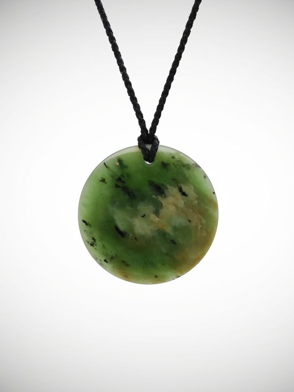 Moko Pounamu Porohita Disc Genuine NZ Kahurangi Flower Greenstone - Auroa