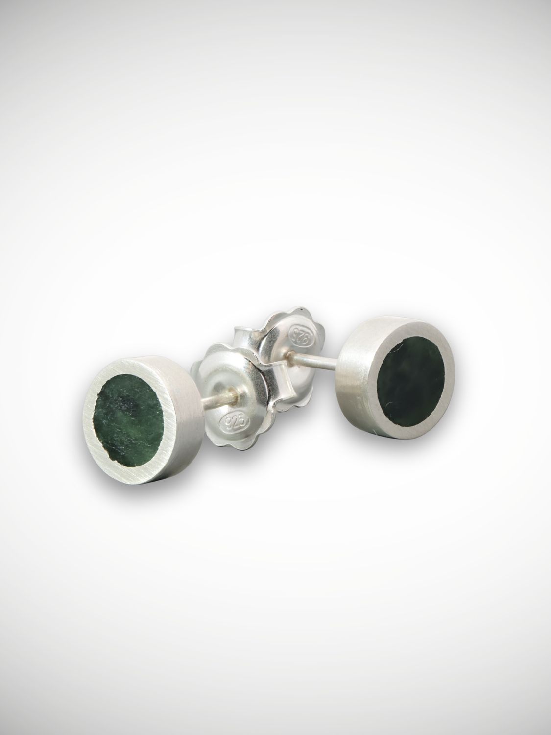 Moko Pounamu Genuine NZ Greenstone & Sterling Silver Round Stud Earrings CH8-P