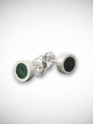 Moko Pounamu Genuine NZ Greenstone & Sterling Silver Round Stud Earrings CH8-P