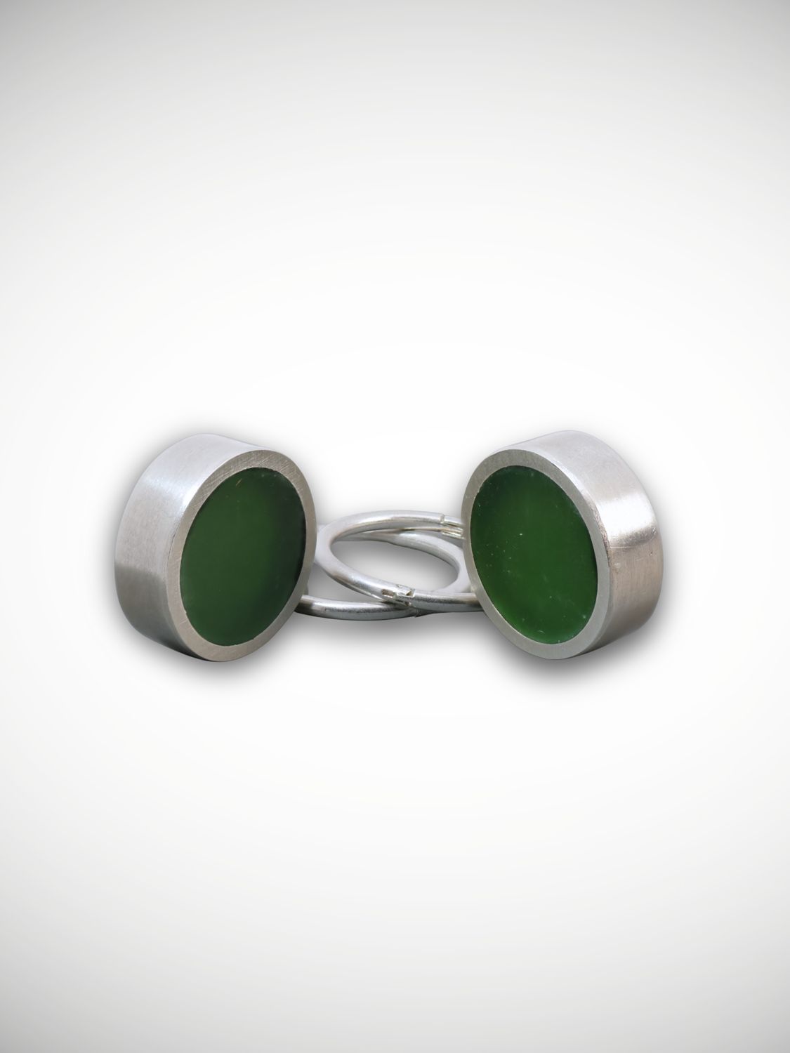 Moko Pounamu Genuine NZ Greenstone & Sterling Silver Large Round Sleeper Earrings CH12-P