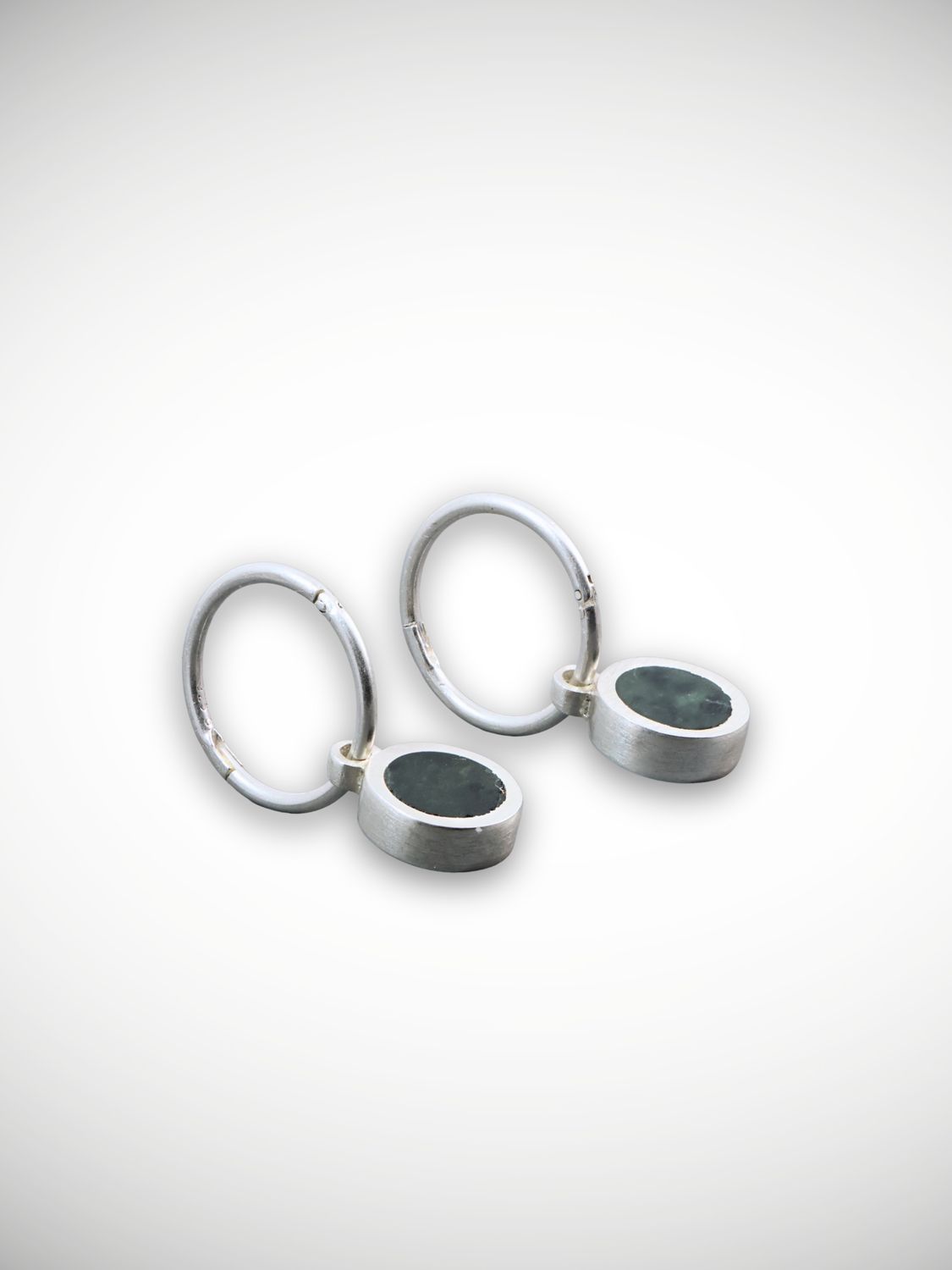 Moko Pounamu Genuine NZ Greenstone & Sterling Silver Round Sleeper Earrings CH8-P