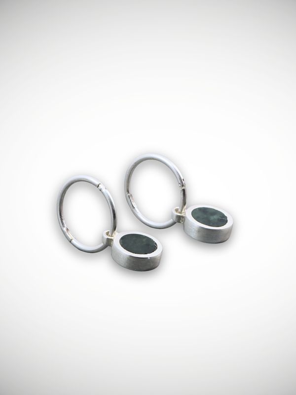 Moko Pounamu Genuine NZ Greenstone & Sterling Silver Round Sleeper Earrings CH8-P