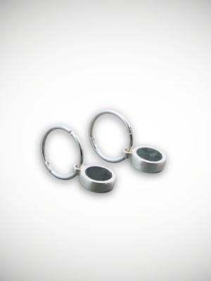Moko Pounamu Genuine NZ Greenstone & Sterling Silver Round Sleeper Earrings CH8-P