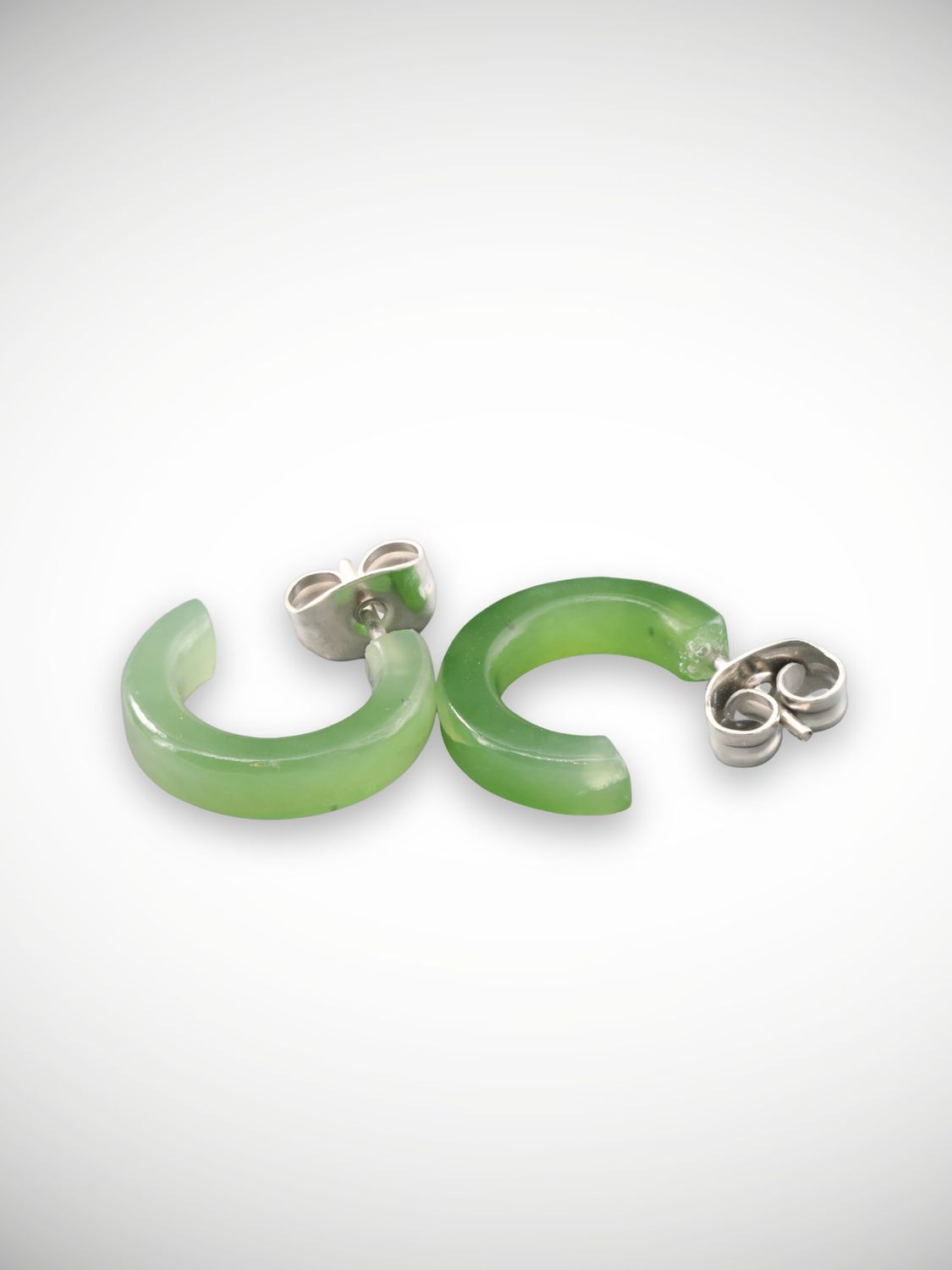 Moko Pounamu Genuine NZ Kahurangi Pounamu & Sterling Silver Half Hoop Stud Earrings - Aratoro