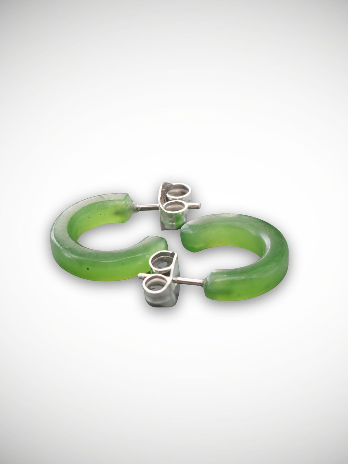 Moko Pounamu Genuine NZ Kahurangi Pounamu & Sterling Silver Half Hoop Stud Earrings - Auripo