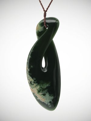 Moko Pounamu Single Pikorua Genuine  NZ Kawakawa Flower Greenstone - Mangarapa