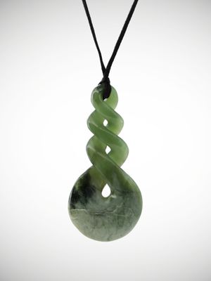 Moko Pounamu Triple Pikorua (Twist) NZ Genuine Inanga Flower Greenstone - Kairaki