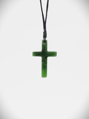 Moko Pounamu Cross NZ Genuine Kawakawa Greenstone - Makaraka