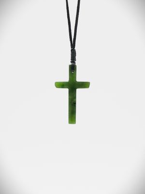 Moko Pounamu Cross NZ Genuine Kawakawa Greenstone - Kaharau