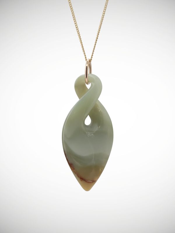 Moko Pounamu Pikorua (Twist) Genuine NZ Inanga Greenstone 9ct Gold - Kauroa