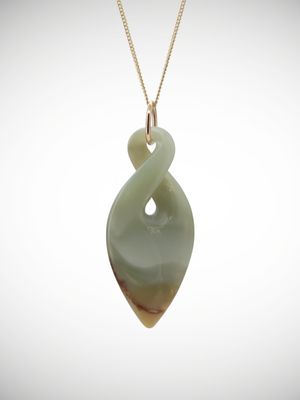 Moko Pounamu Pikorua (Twist) Genuine NZ Inanga Greenstone 9ct Gold - Kauroa Moko Pounamu Pikorua (Twist) Genuine NZ Inanga Greenstone 9ct Gold - Kauroa