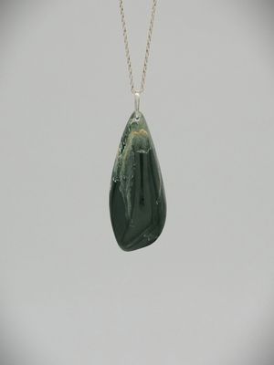 Moko Pounamu Gilt Roimata (Teardrop) NZ Genuine Kawakawa Flower Greenstone & Sterling Silver - Pohangina