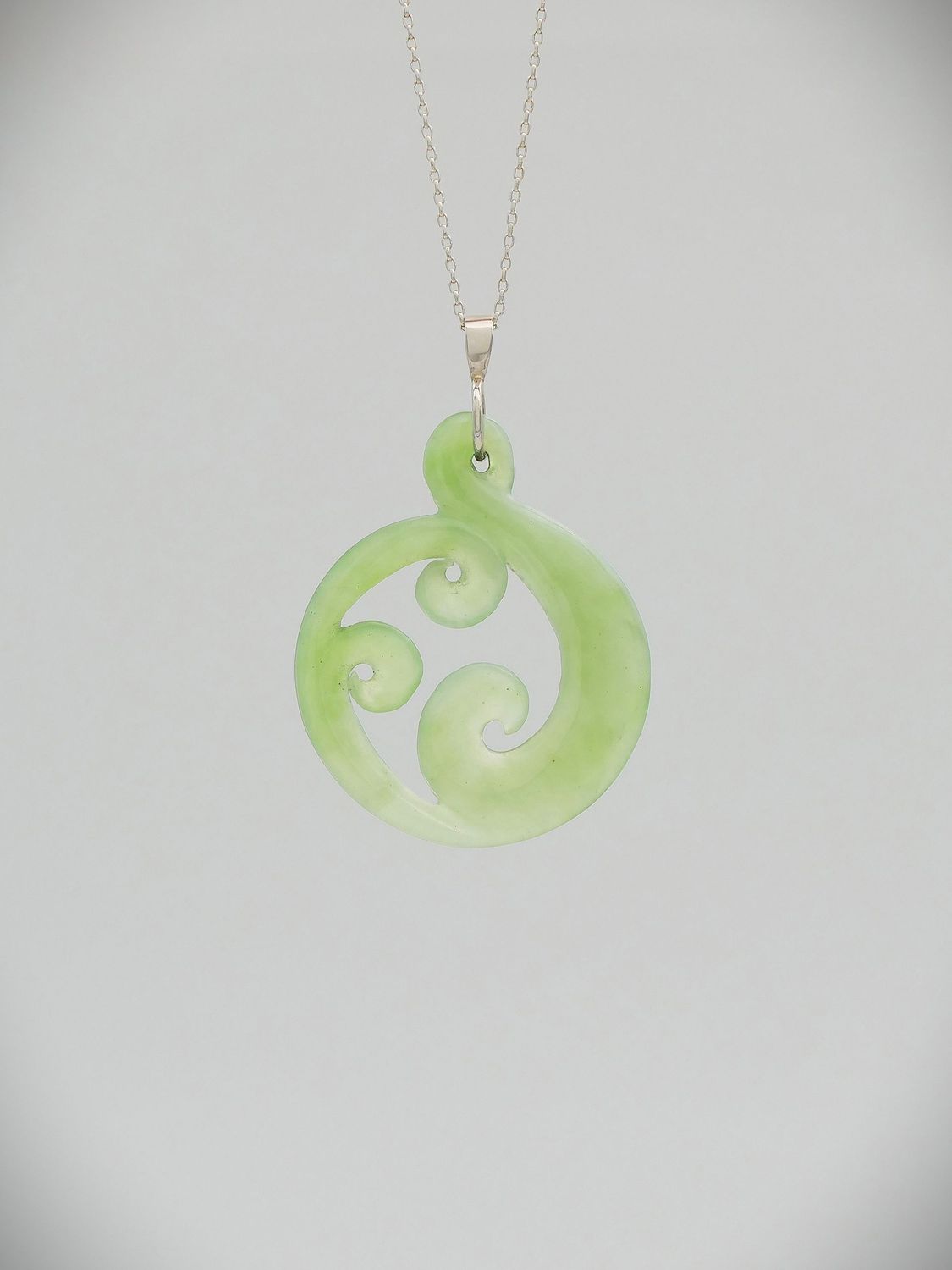 Moko Pounamu Triple Koru NZ Genuine Kahurangi Pounamu - Oruaiti