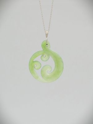 Moko Pounamu Triple Koru NZ Genuine Kahurangi Pounamu - Oruaiti