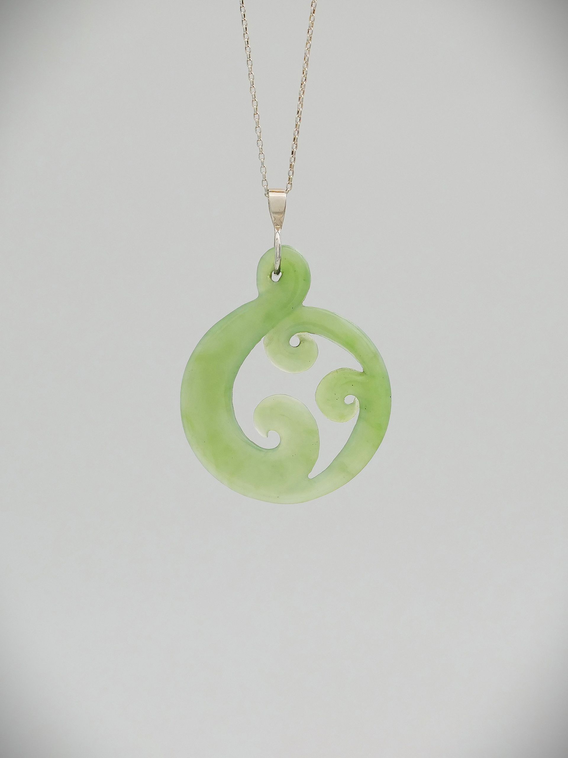 Moko Pounamu Triple Koru NZ Genuine Kahurangi Pounamu - Oruaiti