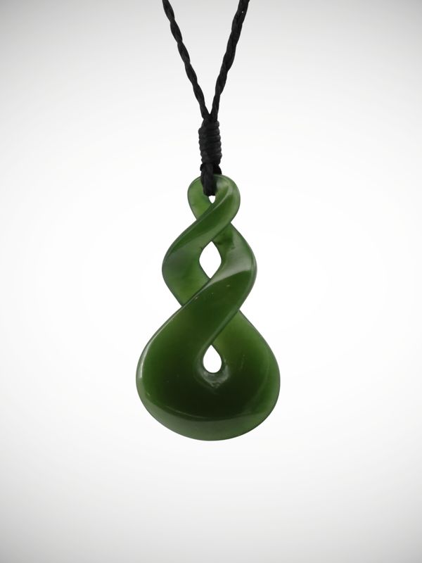 Moko Pounamu Double Pikorua (Twist) Genuine NZ Kahurangi Greenstone - Kioreroa