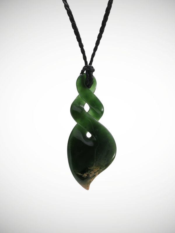 Moko Pounamu Double Pikorua (Twist) Genuine NZ Kawakawa Greenstone  - Koputaroa