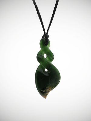 Moko Pounamu Double Pikorua (Twist) Genuine NZ Kawakawa Greenstone  - Koputaroa