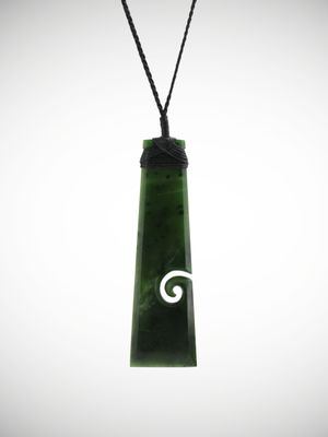 Moko Pounamu Toki with Koru Genuine NZ Kawakawa Greenstone - Kihitu