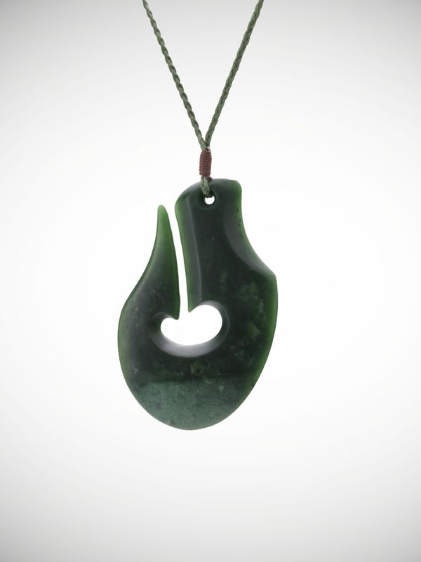 Moko Pounamu Hei Matau (Hook) NZ Genuine Kawakawa Greenstone - Arapito