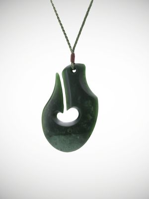 Moko Pounamu Hei Matau (Hook) NZ Genuine Kawakawa Greenstone - Arapito