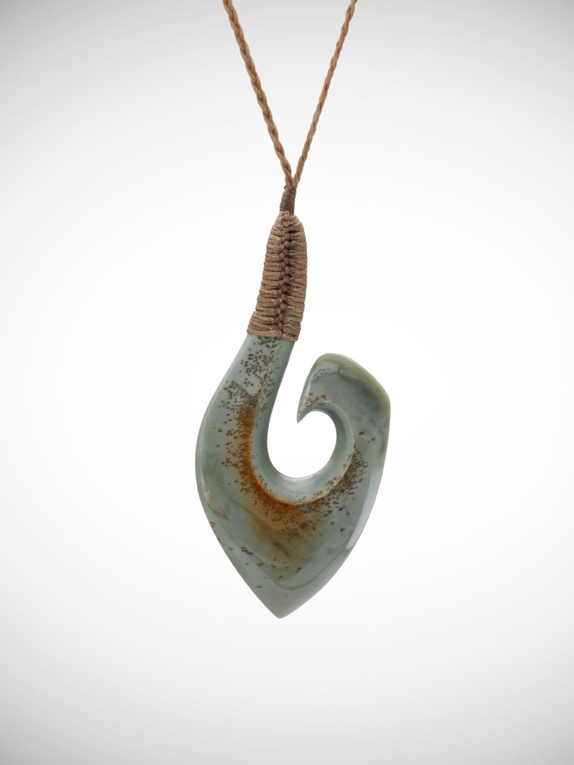 Moko Pounamu Hei Matau (Hook) NZ Genuine Inanga Greenstone - Aratoro