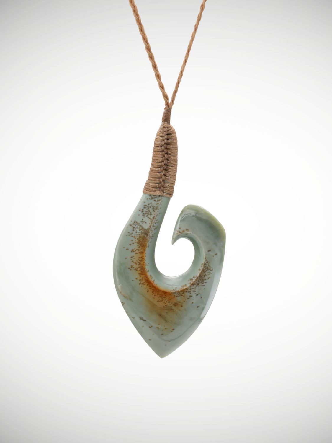 Moko Pounamu Hei Matau (Hook) NZ Genuine Inanga Greenstone - Aratoro