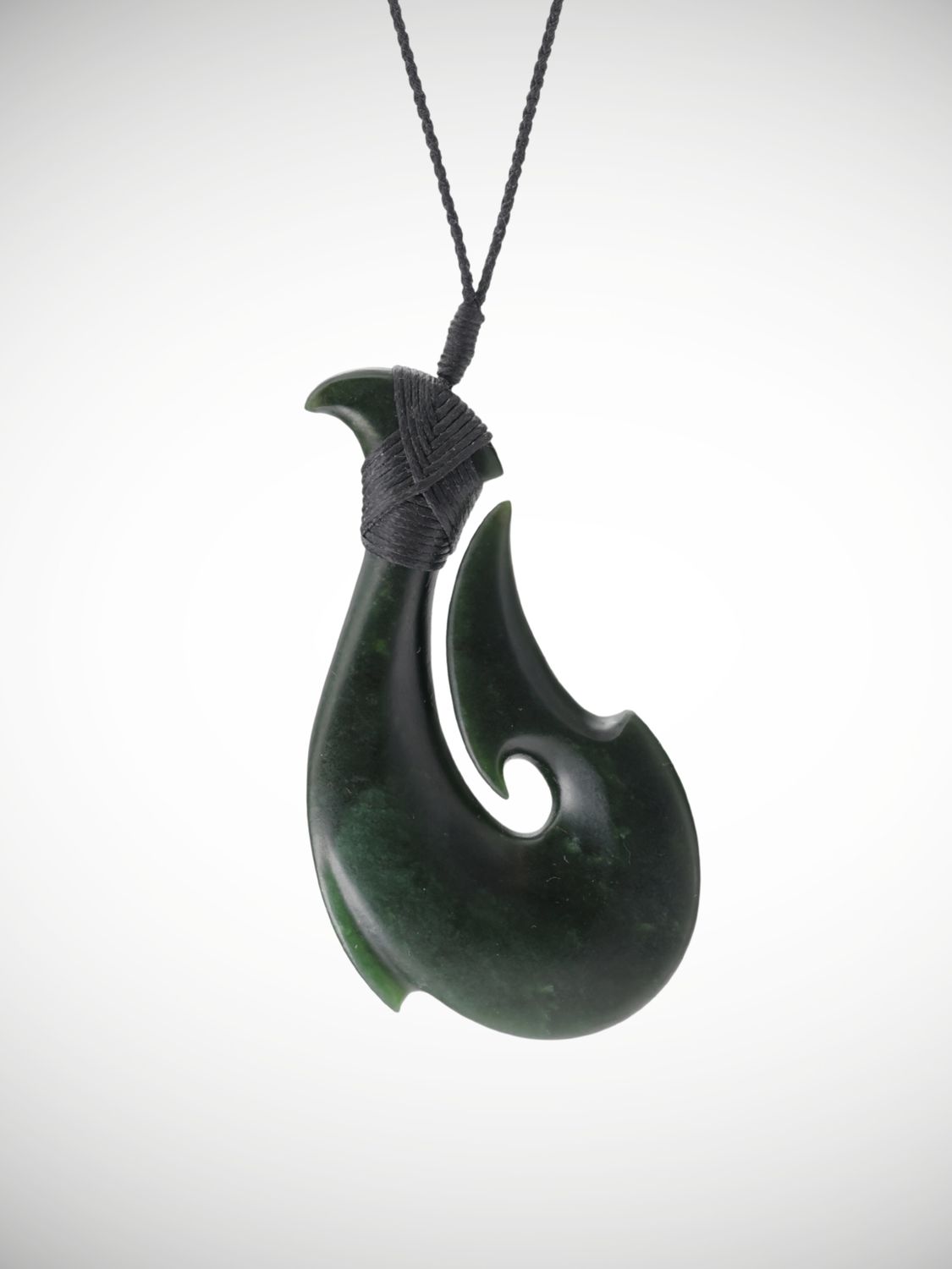 Moko Pounamu Hei Matau (Hook) NZ Genuine Kawakawa Greenstone - Awakino