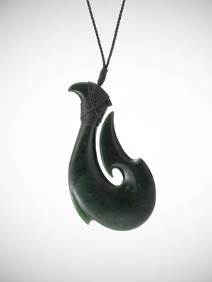 Moko Pounamu Hei Matau (Hook) NZ Genuine Kawakawa Greenstone - Awakino