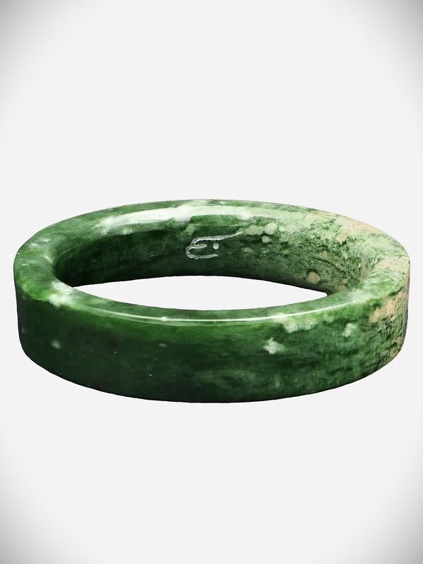 Moko Pounamu Solid Bangle NZ Genuine Kahurangi Putiputi (Flower) Greenstone - Tauwhareparae
