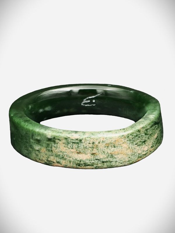 Moko Pounamu Solid Bangle NZ Genuine Kahurangi Putiputi (Flower) Greenstone - Whangara