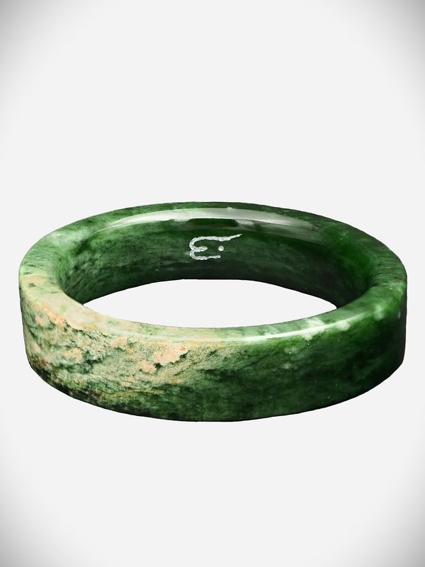 Moko Pounamu Solid Bangle NZ Genuine Kahurangi Putiputi (Flower) Greenstone - Whatatutu