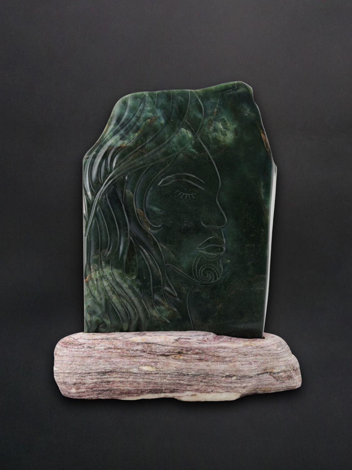 Moko Pounamu Sculpture Genuine NZ Kawakawa Pounamu & Aroha Stone  - Otipua