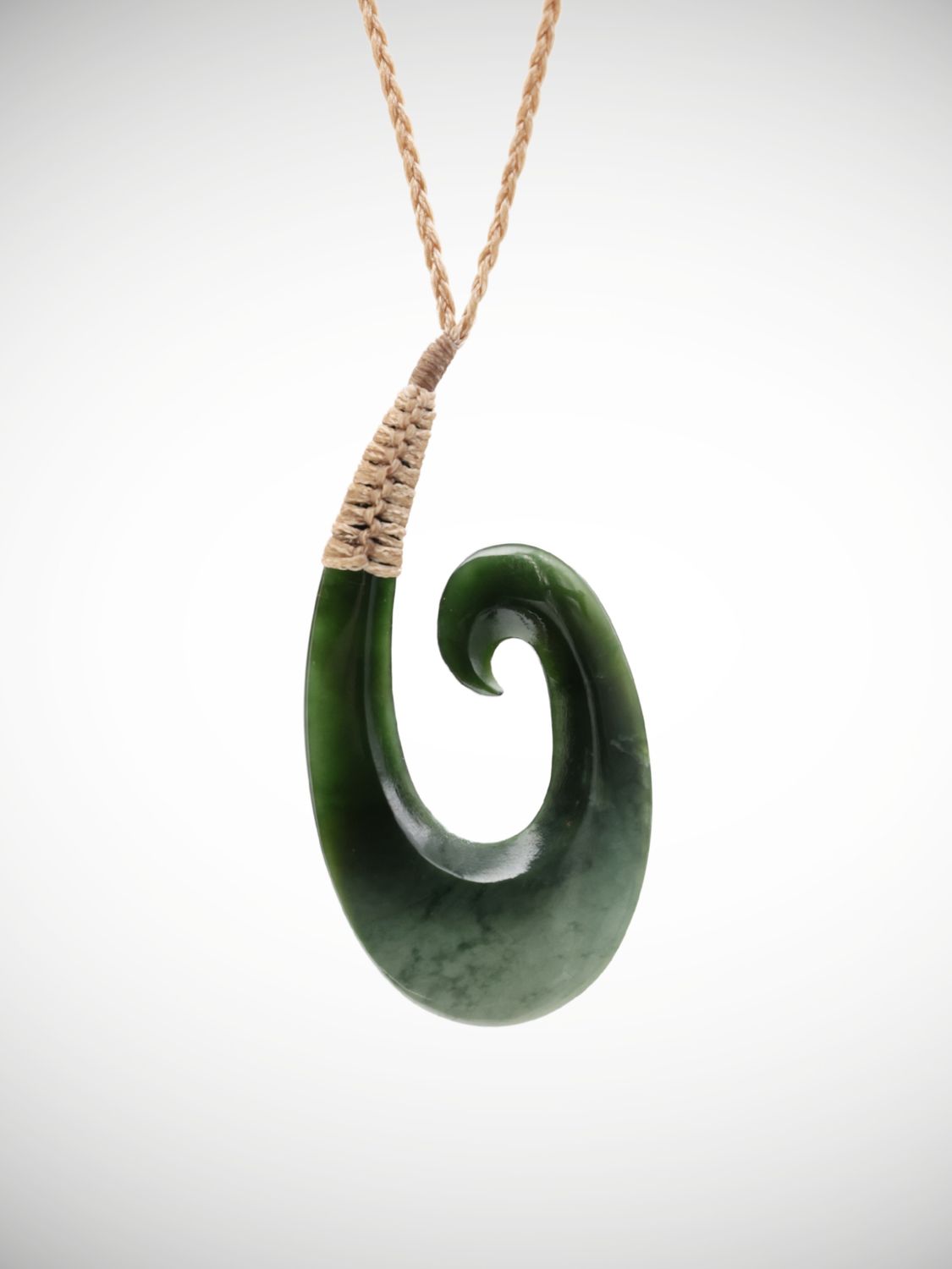 Moko Pounamu Hei Matau (Hook) NZ Genuine Marsden Flower Greenstone - Awakeri
