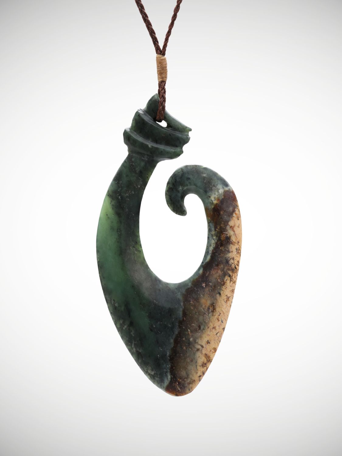 Moko Pounamu Hei Matau (Hook) NZ Genuine Raukaraka Greenstone - Kaharoa