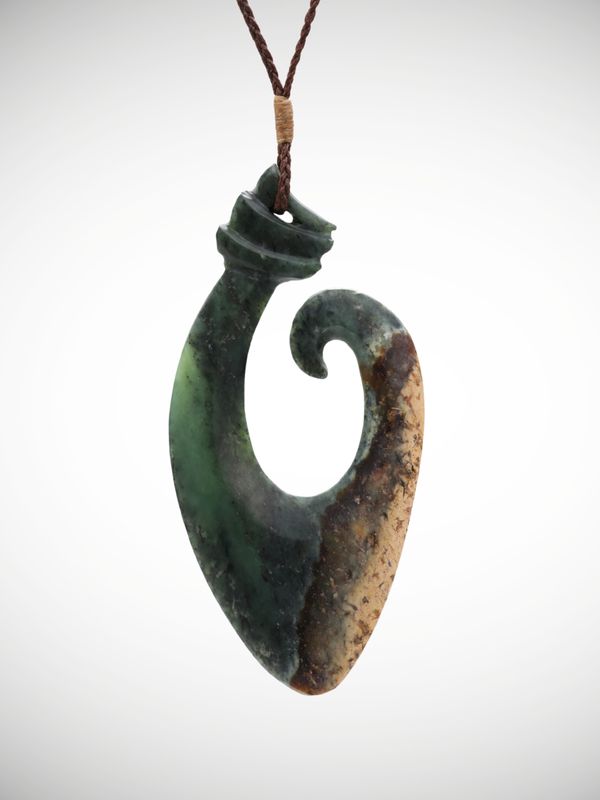 Moko Pounamu Hei Matau (Hook) NZ Genuine Raukaraka Greenstone - Kaharoa