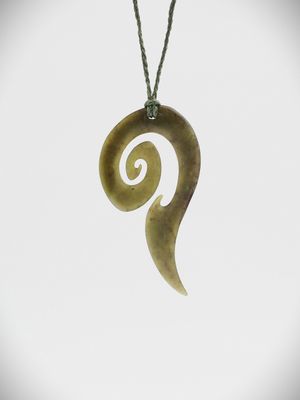 Moko Pounamu Contemporary Koru NZ Genuine Totoweka Greenstone - Tikitiki