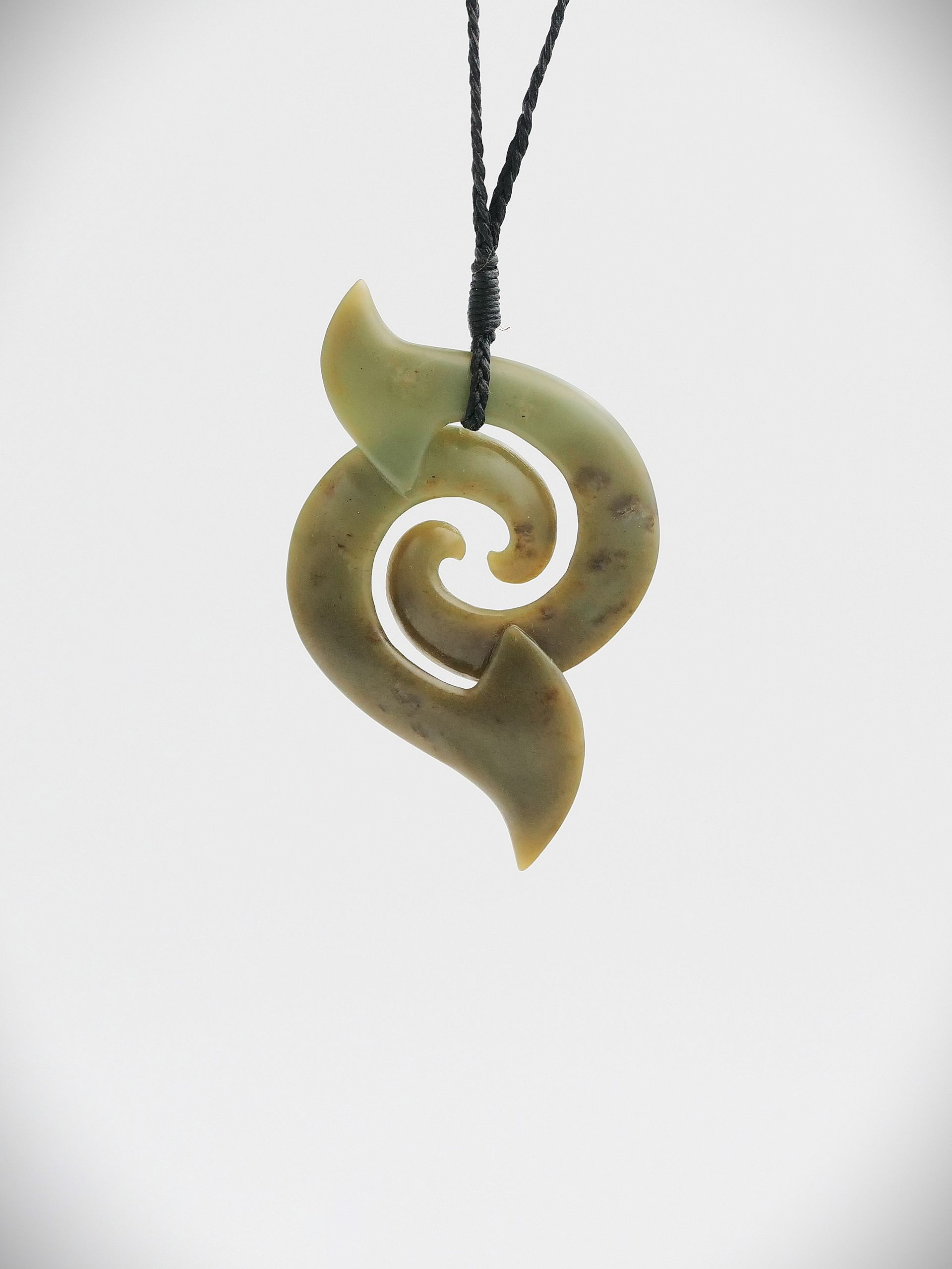 Moko Pounamu Double Koru NZ Genuine Inanga Greenstone - Whareponga