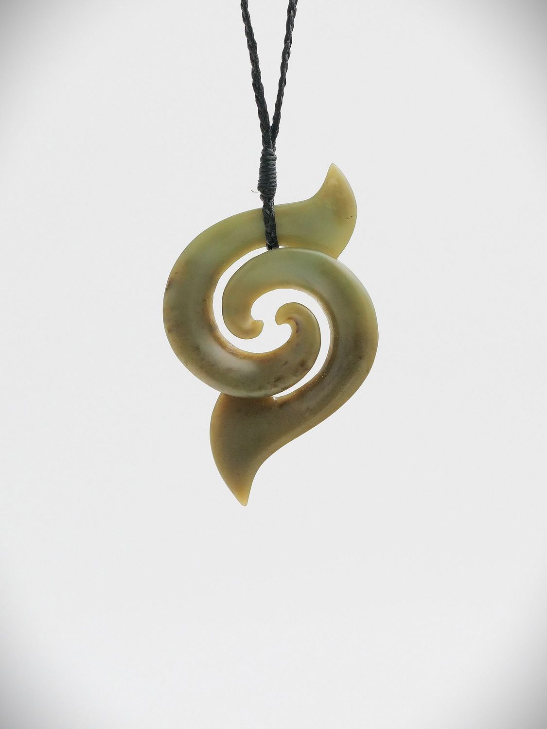 Moko Pounamu Double Koru NZ Genuine Inanga Greenstone - Whareponga