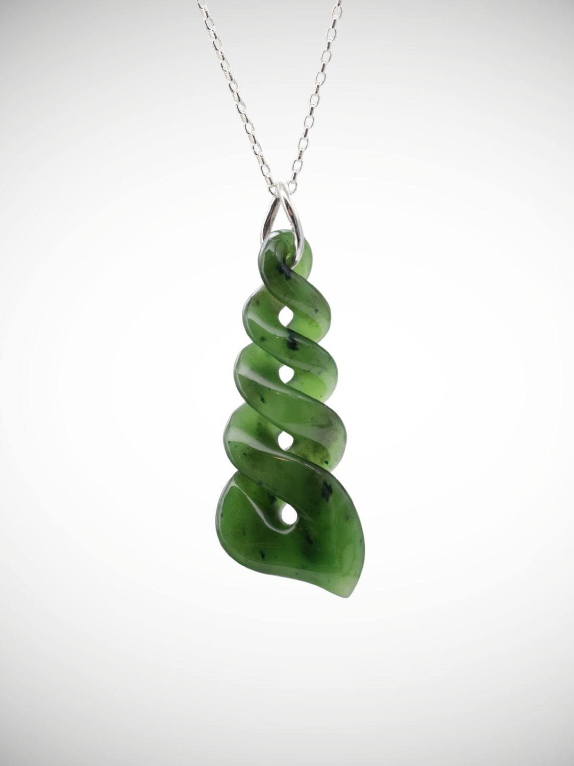 Moko Pounamu Quadruple Pikorua (Twist) Genuine NZ Kahurangi Greenstone & Sterling Silver - Mangamahoe