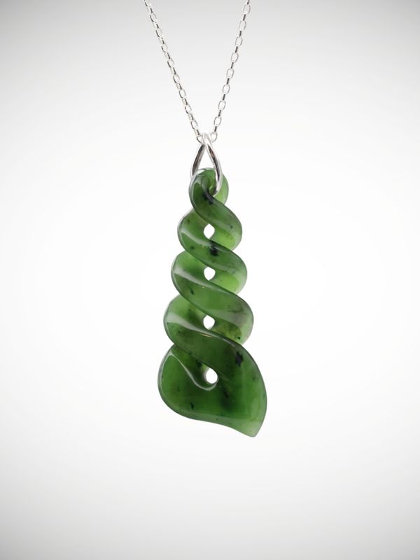 Moko Pounamu Quadruple Pikorua (Twist) Genuine NZ Kahurangi Greenstone & Sterling Silver - Mangamahoe