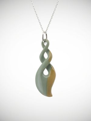 Moko Pounamu Double Pikorua (Twist) Genuine NZ Inanga Greenstone & Sterling Silver - Mangakahia