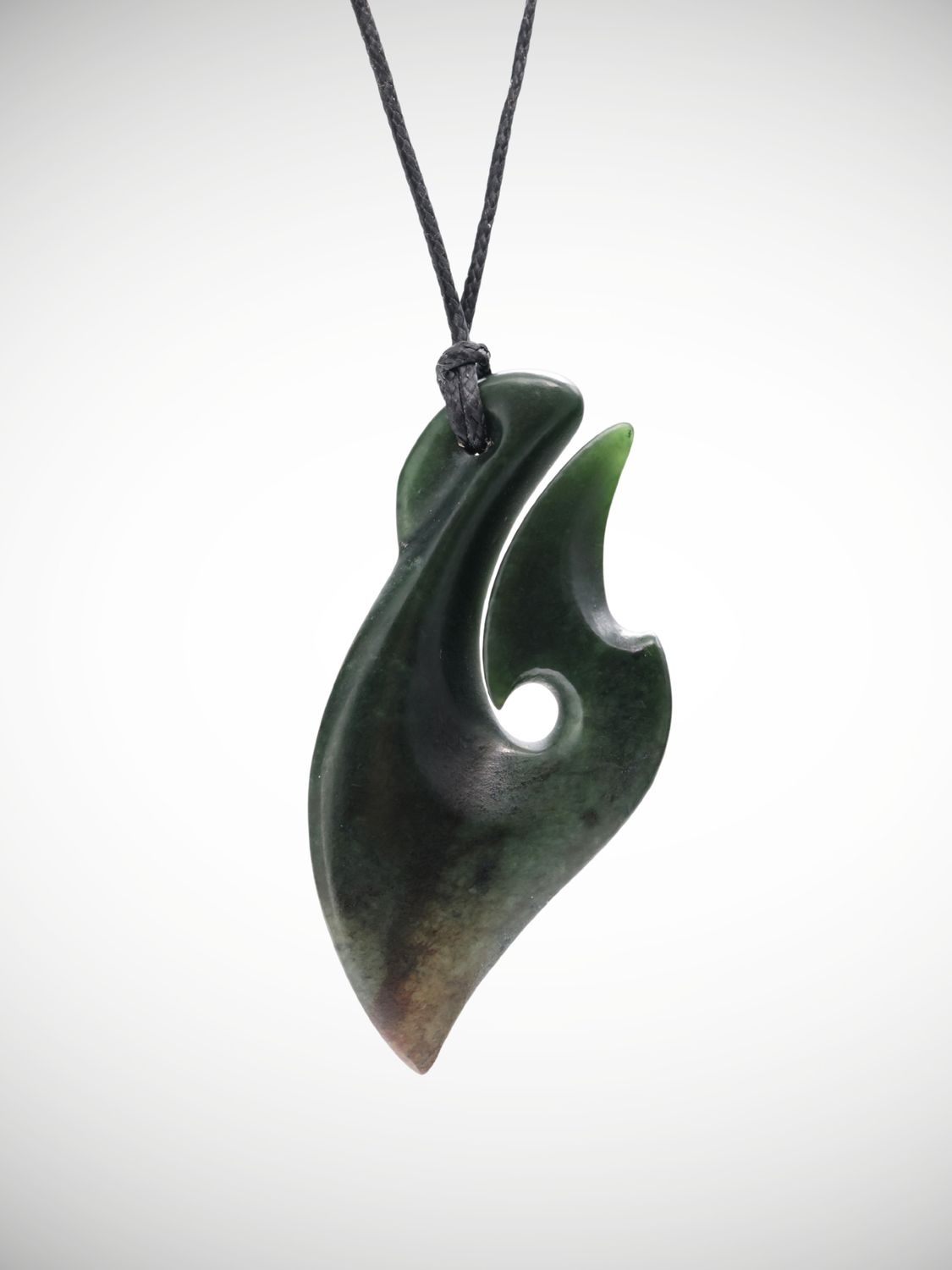 Moko Pounamu Hei Matau (Hook) NZ Genuine Kawakawa Greenstone - Awaiti