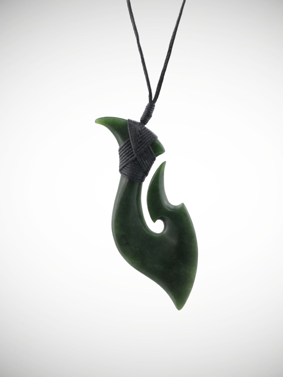 Moko Pounamu Hei Matau (Hook) NZ Genuine Kawakawa Greenstone - Awamangu
