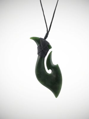 Moko Pounamu Hei Matau (Hook) NZ Genuine Kawakawa Greenstone - Awamangu