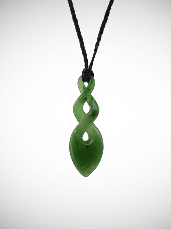 Moko Pounamu Double Pikorua (Twist) Genuine NZ Kahurangi Greenstone - Mangamutu
