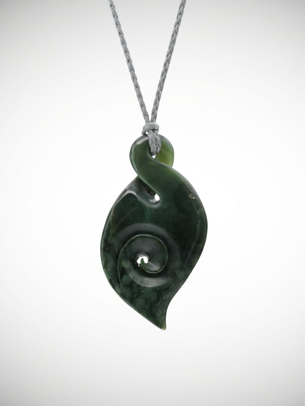 Moko Pounamu Pikorua (Twist) with Koru Genuine NZ Kawakawa Greenstone - Mangaonoho