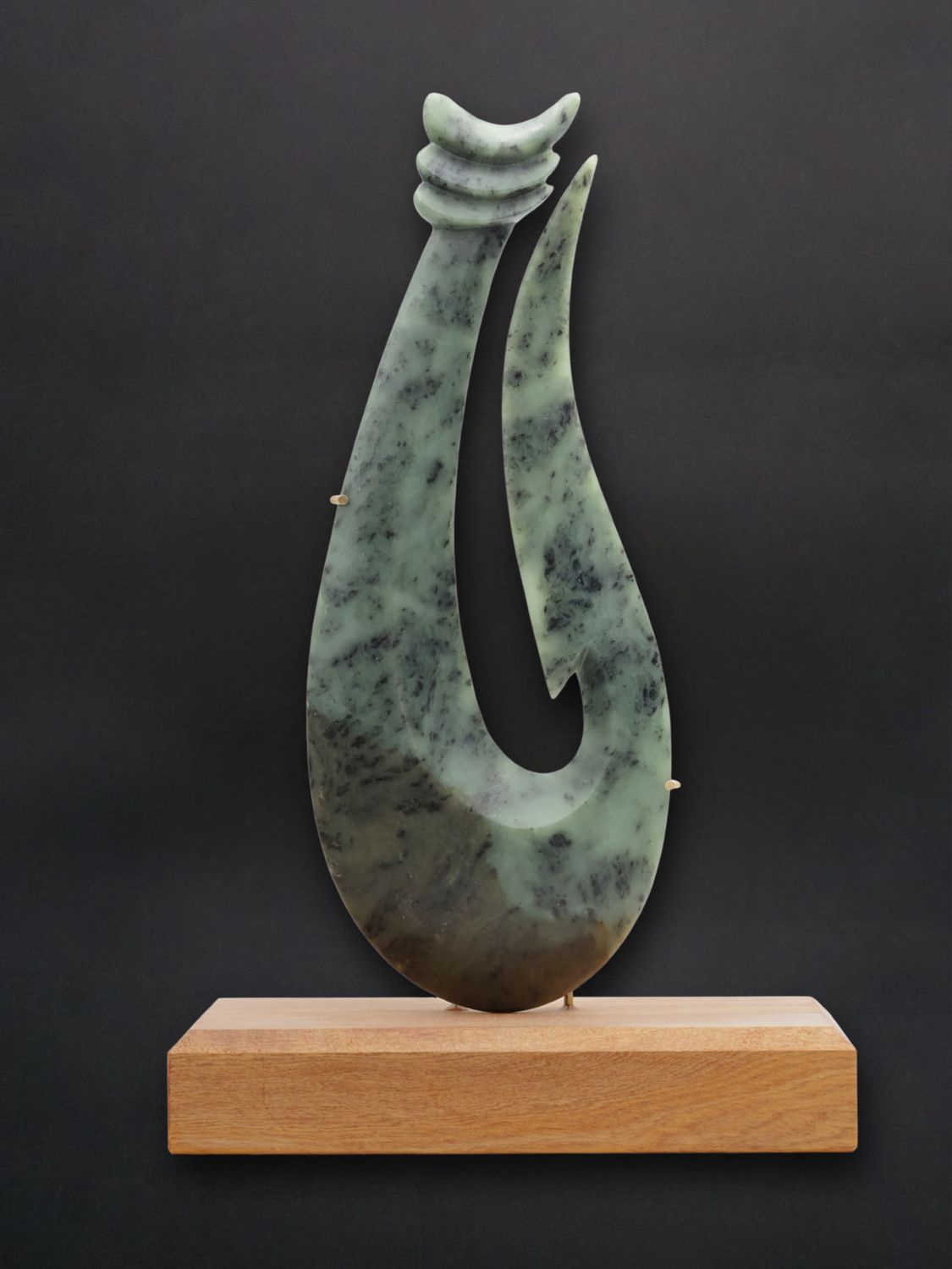 Moko Pounamu Matau Sculpture Genuine NZ Inanga Pounamu - Oratia