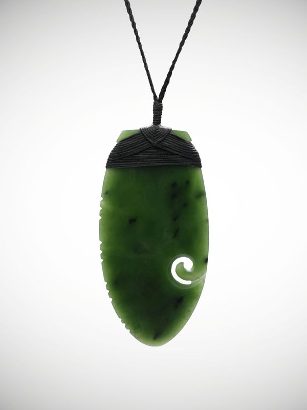 Moko Pounamu Roimata with Koru Genuine NZ Kawakawa Greenstone - Hukanui